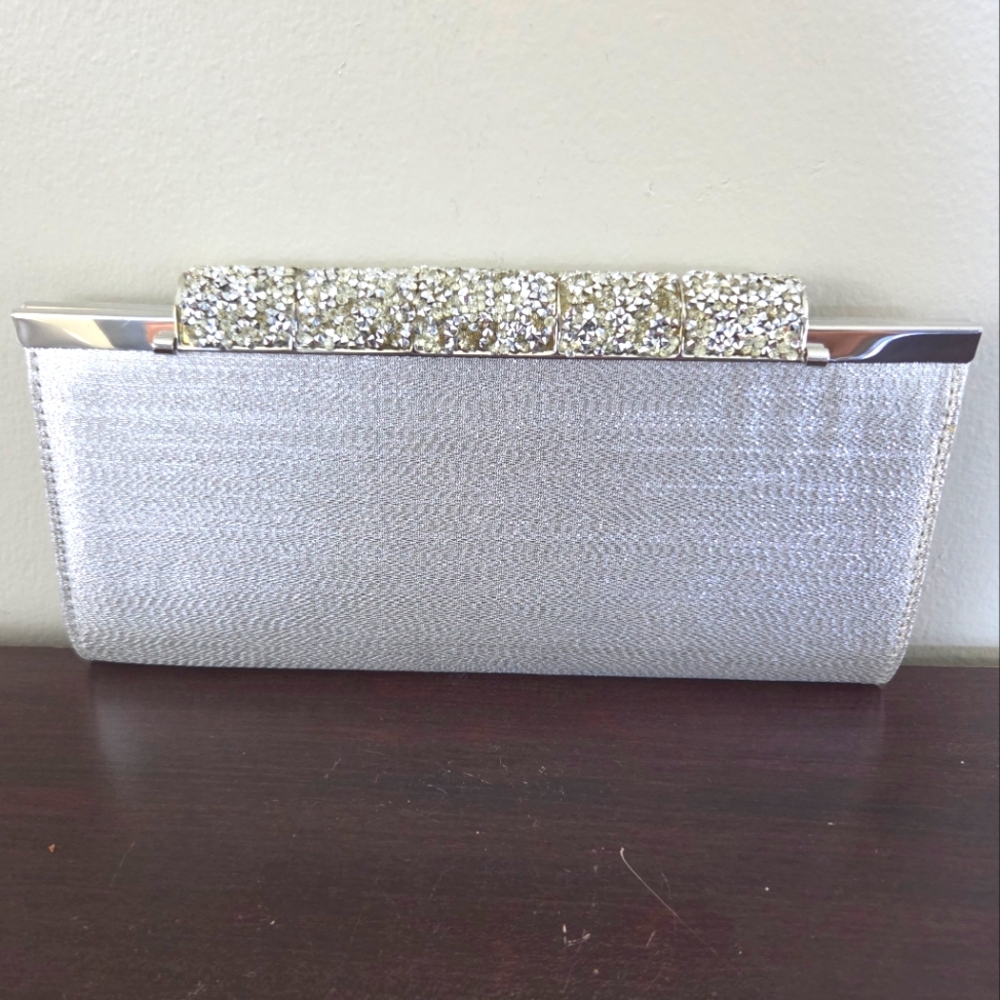 Kate Landry Silver Rhinestone Embellished Evening / Clutch Purse Chain Strap - Picture 2 of 10